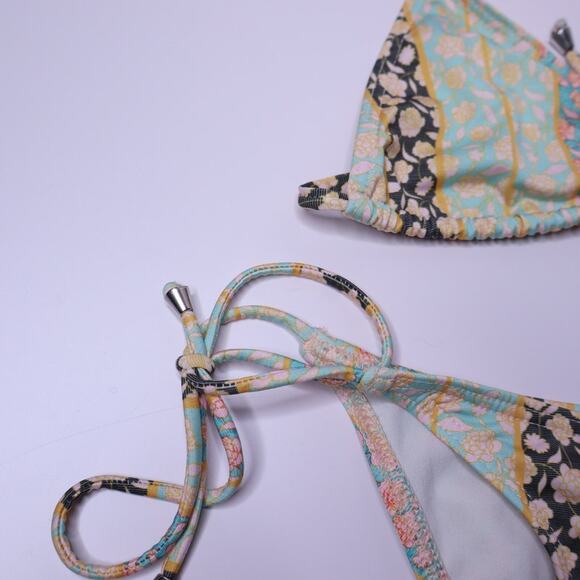 TULAROSA Two-Piece Set String Bikini Floral Green Halter Side Tie Women's XS/S - Picture 5 of 9